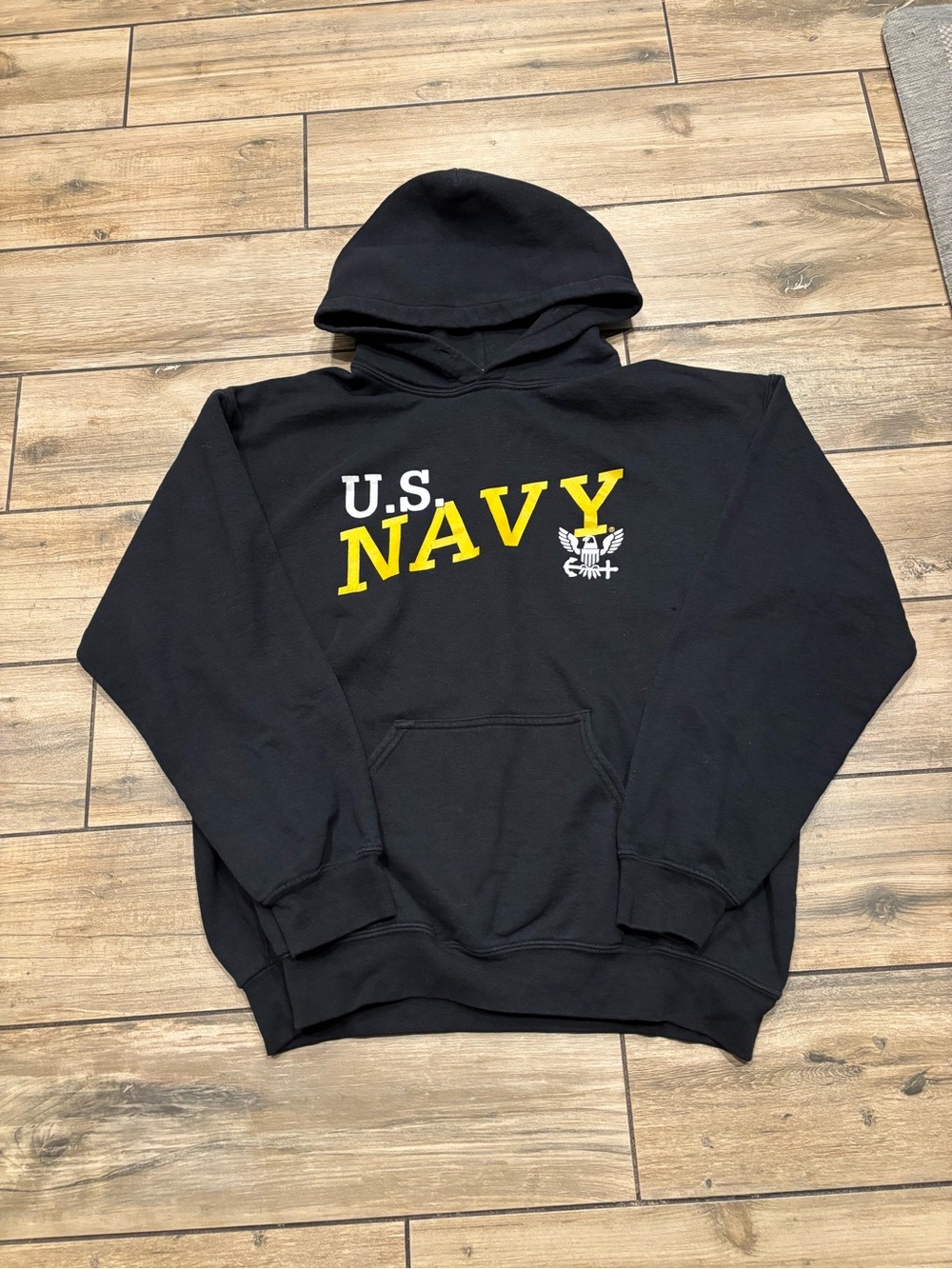 Gildan Heavy Blend Black US Navy Graphic Pullover Hoodie Sweatshirt Size Medium